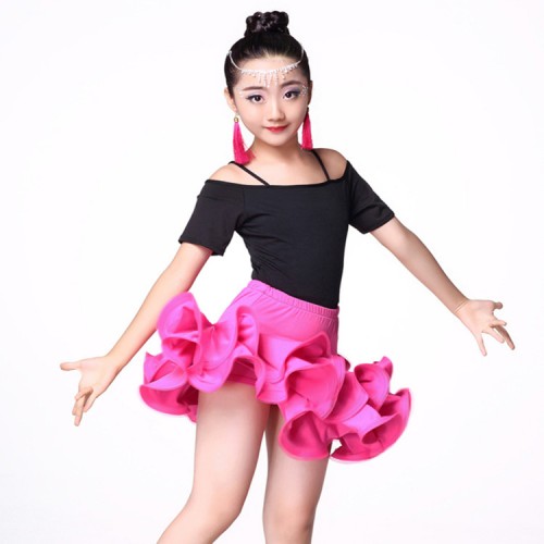 Kids latin dress for girls competition green fuchsia stage performance chacha salsa rumba dance outfits